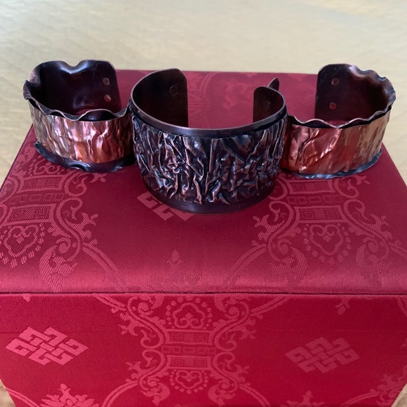 Set of Three Copper Tone Metal Cuff Bracelets - Picture 1 of 8